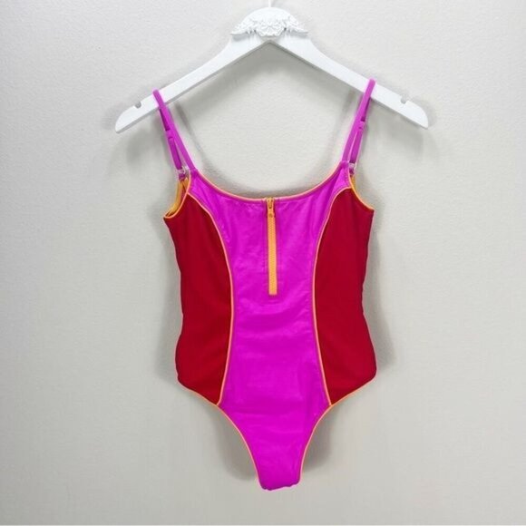NEW NWT L*Space Cliffside Pink Zip Front One Piece Colorblock Swimsuit Size 6 - Picture 1 of 7